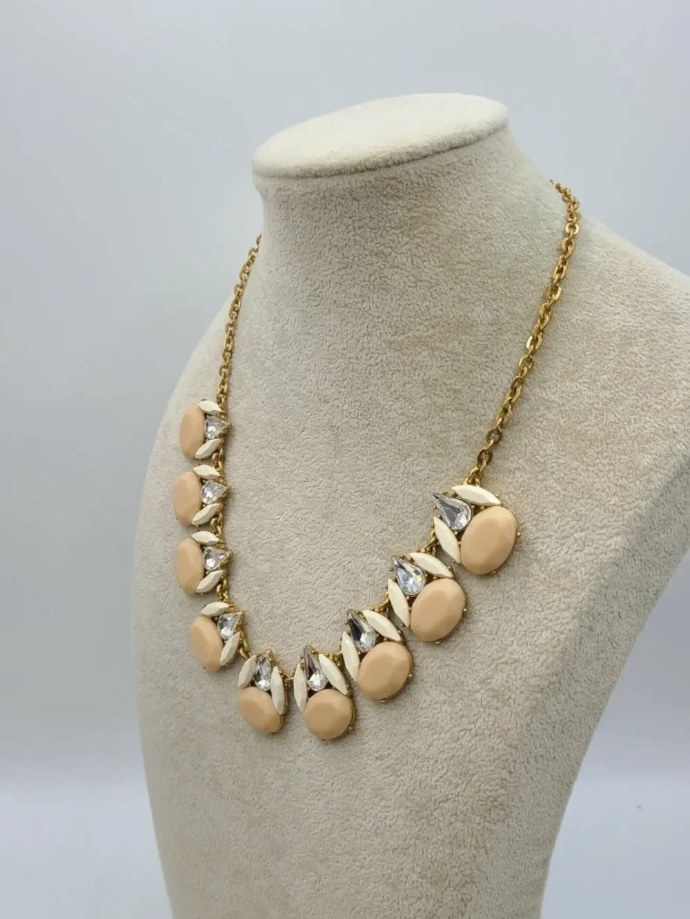 J Crew Clear Crystal Blush and White Resin Gold Tone Necklace